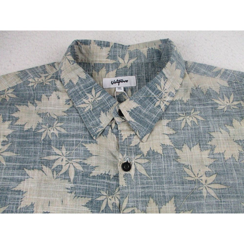 NWT Vatpave Hawaiian Shirt Mens 3XL Green Beige Floral Maple Leaf Aloha Viscose